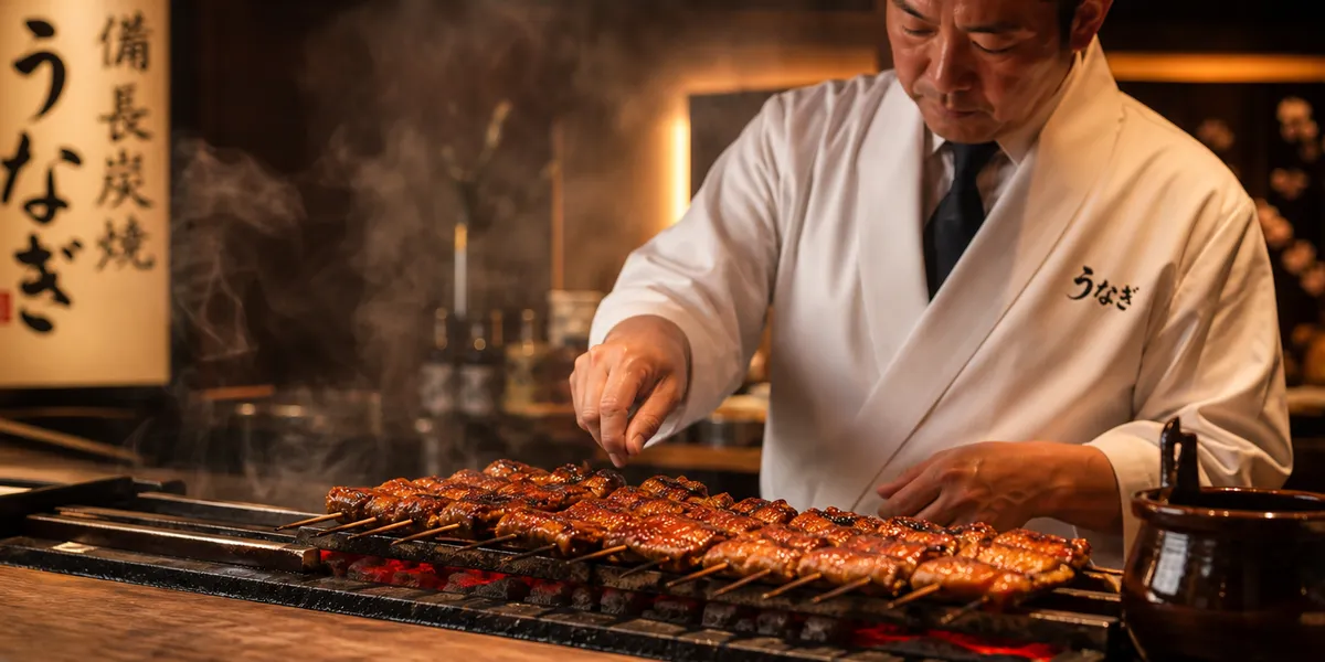 うなぎ屋の炭火焼き厨房